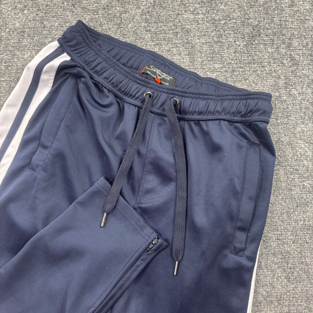 Screenshot Track Pants Size Medium‎ Navy Blue White Side Stripe Ankle Zip Mens